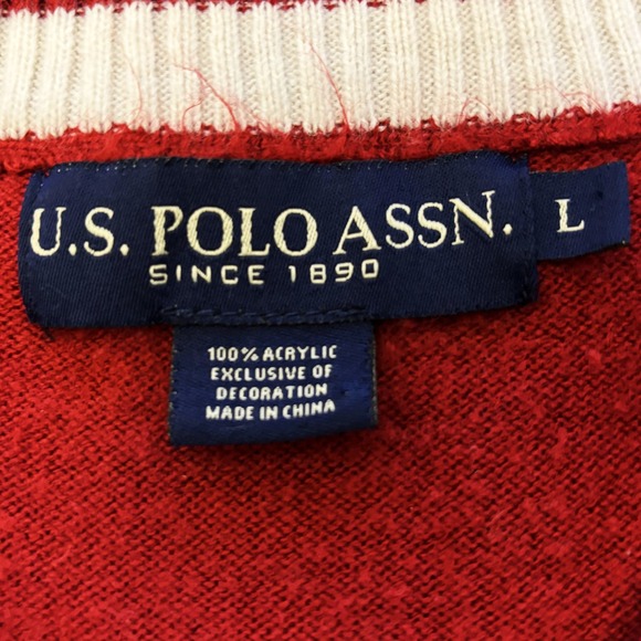 US Polo Assn Sweater Mens Large L Acrylic Striped Gray Red Black Long Sleeve - Picture 3 of 8